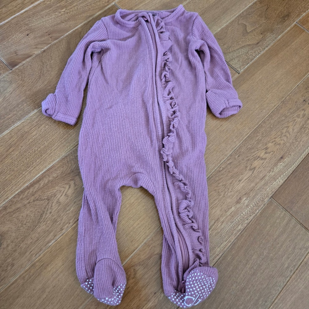 Caden Lane Baby Girl Waffle Knit Bamboo Ruffle Footie Sleeper Pink 0-3 Months
